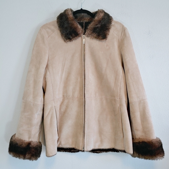 LNR Women's Faux Fur Genuine Suede Leather Coat Sz M Mob Wife Winter - Picture 1 of 13